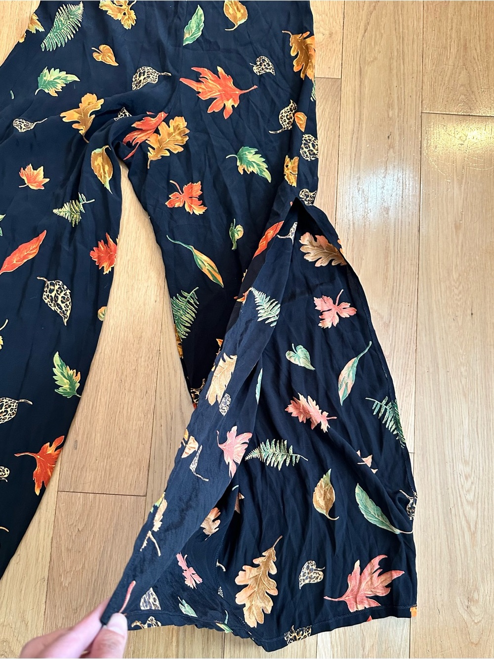 Reformation Autumn Leaf Print Wide Leg Jumpsuit One Size Made in USA Boho - Picture 7 of 12